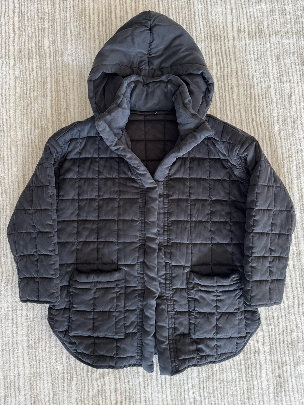 Lunya 100% Silk Quilted Hooded Robe Jacket Black Medium